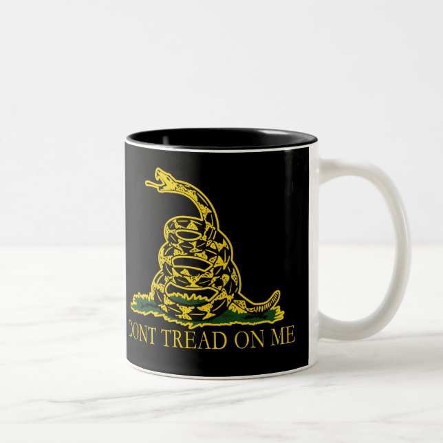 Black and Yellow Gadsden Flag, Don't Tread on Me! Two-Tone Coffee Mug (Right)