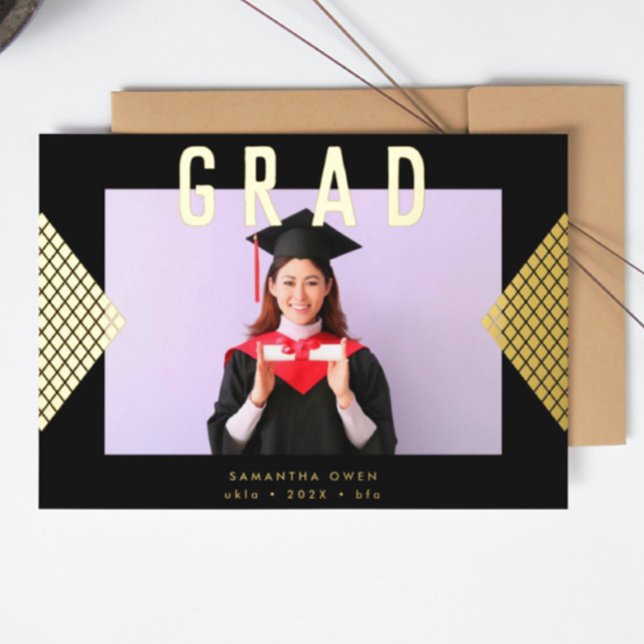Black and Yellow Geometric Gold College Foil Invitation (Creator Uploaded)