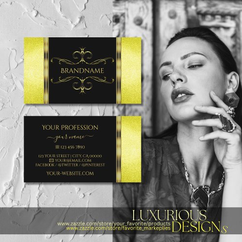 Black and Yellow Glitter Golden Ornate Ornaments Business Card