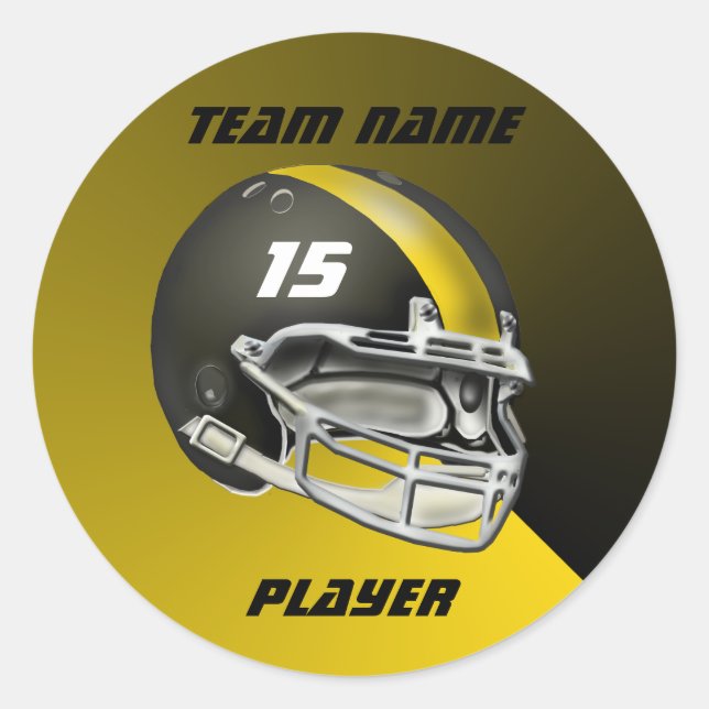Black and Yellow Gold Football Helmet Classic Round Sticker (Front)