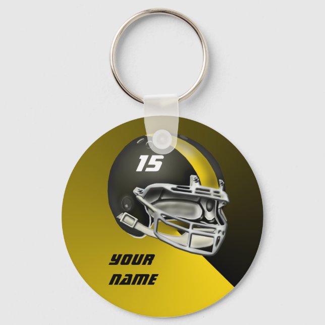 Black and Yellow Gold Football Helmet Keychain (Front)