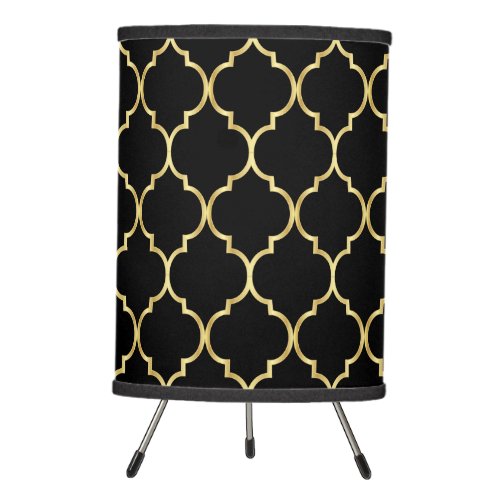 Black and Yellow Gold Quatrefoil Pattern Tripod Lamp