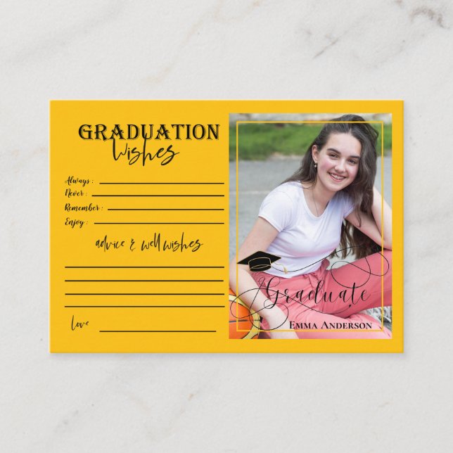 Black and Yellow Graduate Photo 2026 Graduation Advice Card (Front)