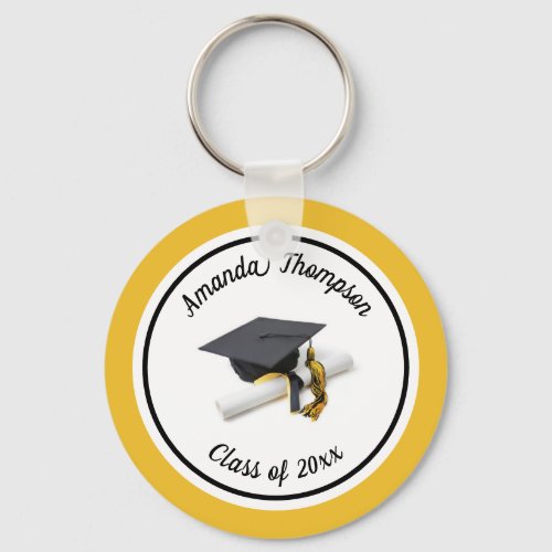 Black and Yellow Graduation Cap and Tassel Keychain