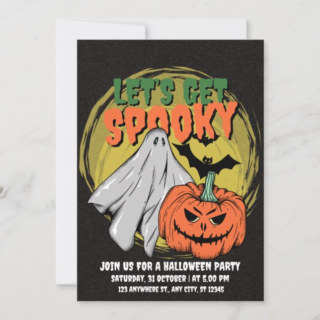 Black And Yellow Grainy Halloween Party Invitation (Front)