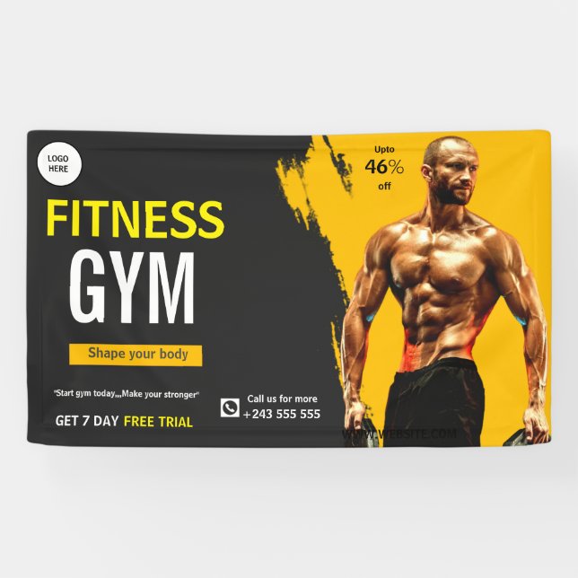 black and yellow gym fitness exercise workout banner (Horizontal)