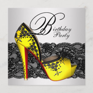 Black and Yellow High Heel Shoe Birthday Party Invitation