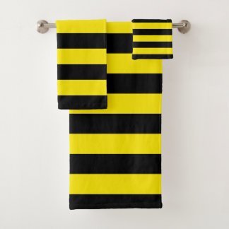 Black and Yellow Horizontal Stripes Bath Towel Set