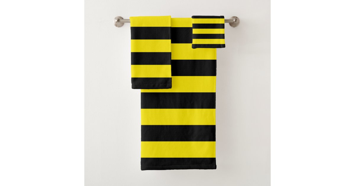 Black & Yellow Geometric Funky Modern Pattern Bath Towel Set, Zazzle