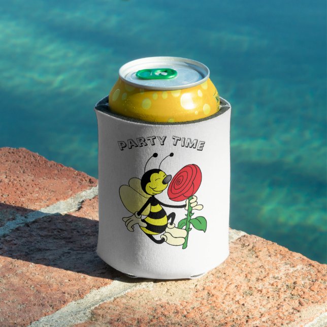 Black and yellow hornet wasp bee with a red rosE Can Cooler (In Situ Pool)