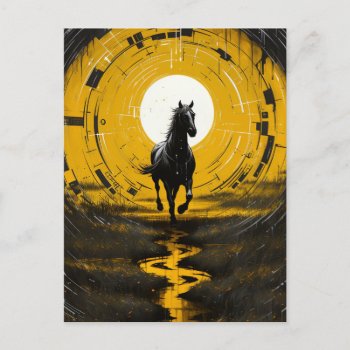 Black And Yellow Horse Postcard by angelandspot at Zazzle