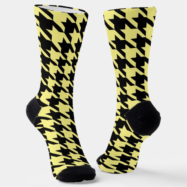 Black and yellow Houndstooth pattern Socks (Angled)