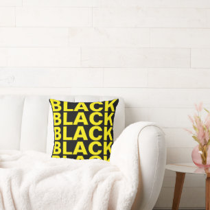 Black and yellow inverted colors modern typography throw pillow