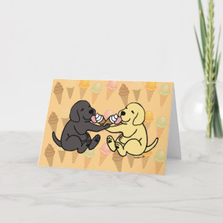 Black and Yellow Labradors Sharing Ice Cream Holiday Card
