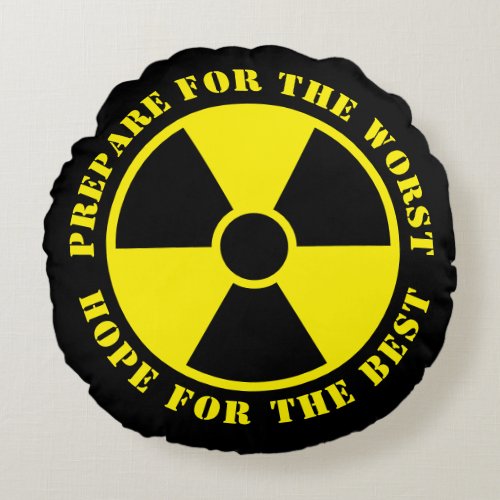 Black and yellow nuclear symbol prepping quote round pillow