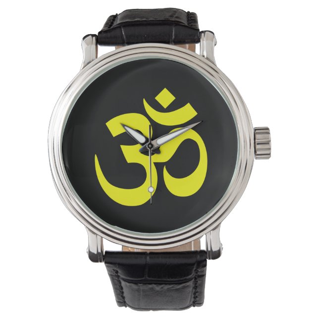 Black and Yellow Om Symbol Watch (Front)