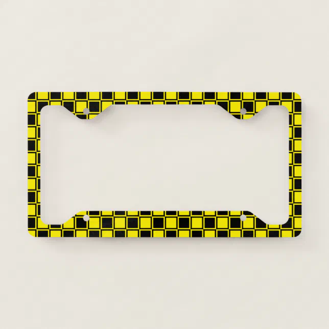 Black And Yellow Outlined Squares License Plate Frame 