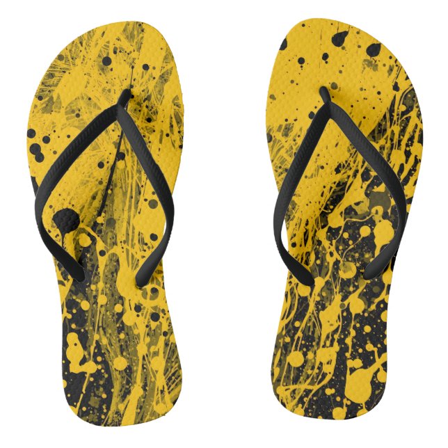 Black and Yellow Paint Splash Flip Flops (Footbed)