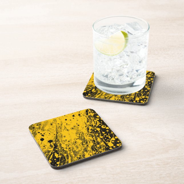 Black and Yellow Paint Splashes Beverage Coaster (Right Side)
