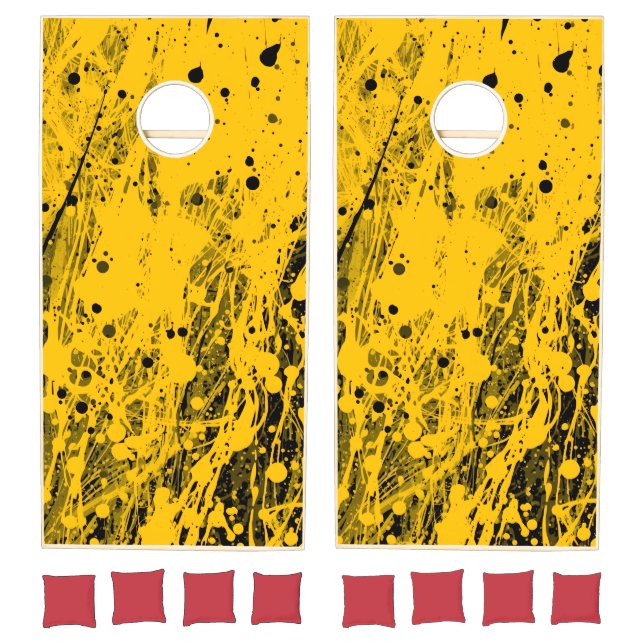 Black and Yellow Paint Splashes Cornhole Set (Set)