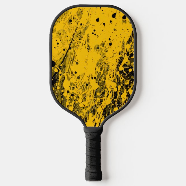 Black and Yellow Paint Splashes Pickleball Paddle (Front)