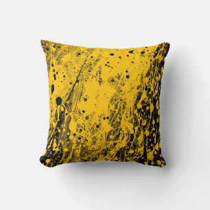 Black and Yellow Paint Splashes Throw Pillow