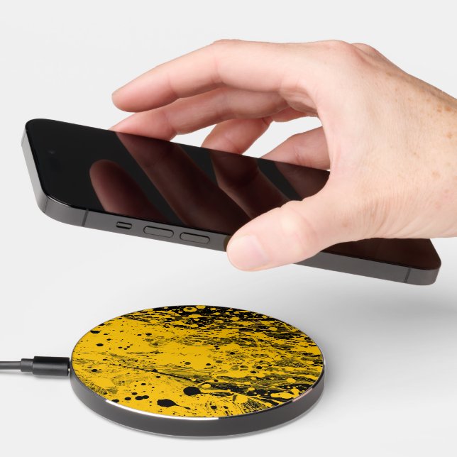 Black and Yellow Paint Splashes Wireless Charger (Hand)