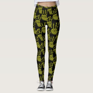 Black and yellow palm prints pattern, construction leggings