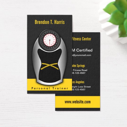 Black and Yellow Personal Trainer Bathroom Scales Business Card