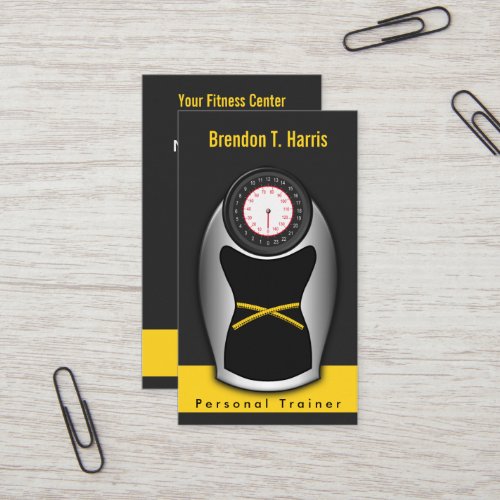 Black and Yellow Personal Trainer Bathroom Scales Business Card