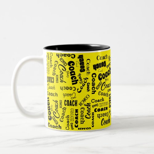 Black and Yellow Personalized Coach Gift Name Art Two_Tone Coffee Mug