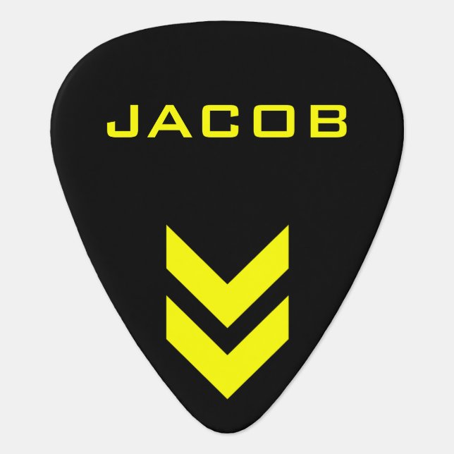 Black and Yellow Personalized Name Guitar Pick (Front)