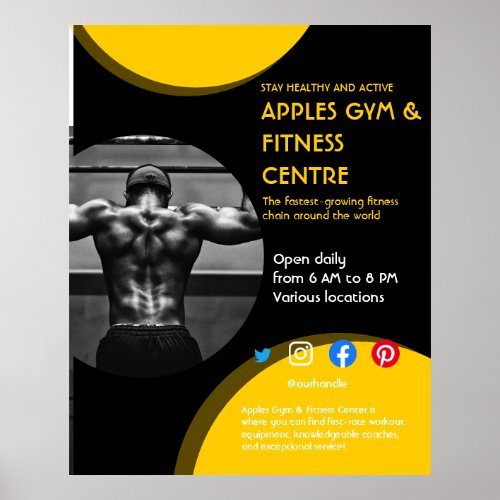 black and yellow Photo gym personal trainer fit  F Poster