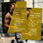 black and yellow Photo gym personal trainer fit Fl Flyer<br><div class="desc">Custom Gym Personal Trainer Poster Promote your fitness business with this customisable gym or personal trainer poster, featuring a bold black and yellow design with a triangular highlight area for your logo, business name, location, social media, and additional information. Add a photo of your gym, training space, or yourself to...</div>