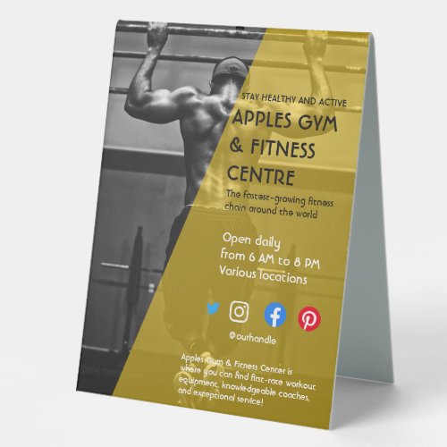 black and yellow Photo gym personal trainer fit Fl Table Tent Sign