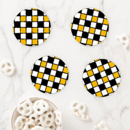 Black and Yellow Plaid Check Coaster Set