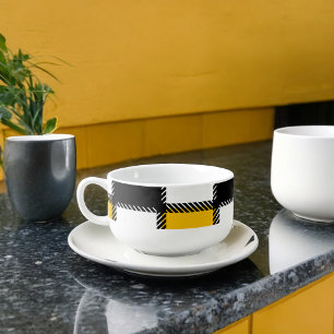 Black and Yellow Plaid Check Soup Mug