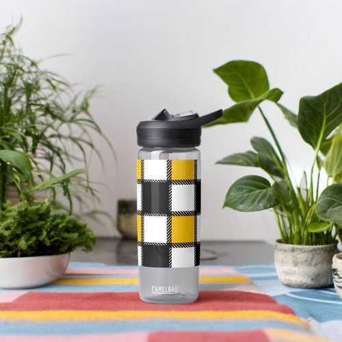 Black and Yellow Plaid Check Water Bottle