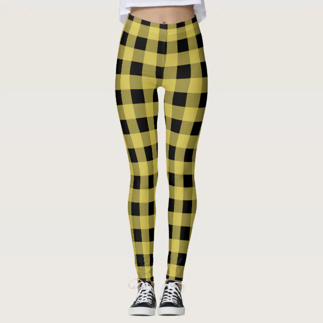 Black and yellow plaid pattern leggings | Zazzle