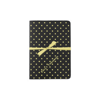 Black and Yellow Polka Dots Custom Passport Holder