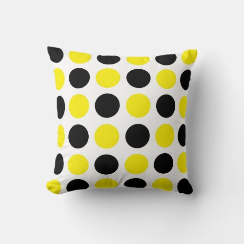 Black and Yellow Polka Dots Throw Pillow