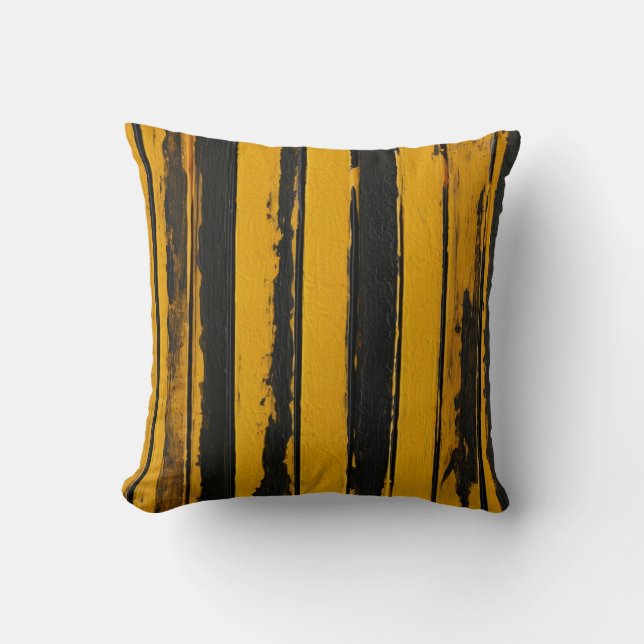 Black and Yellow Retro Oil Striped Pattern Throw Pillow (Front)