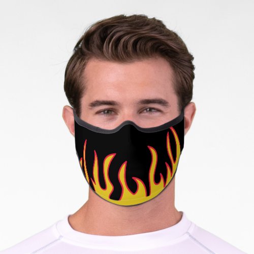 Black and Yellow Retro Style Flames Premium Face Mask