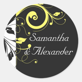 Black and Yellow Reverse Swirl Classic Round Sticker