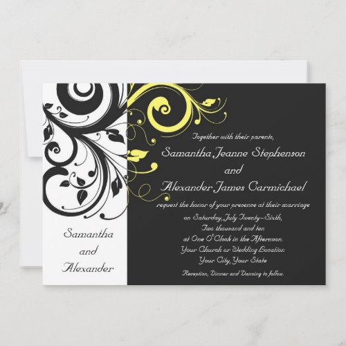 Black and Yellow Reverse Swirl Invites