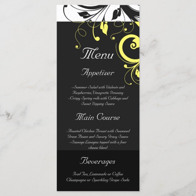 Black and Yellow Reverse Swirl Menu (Front)