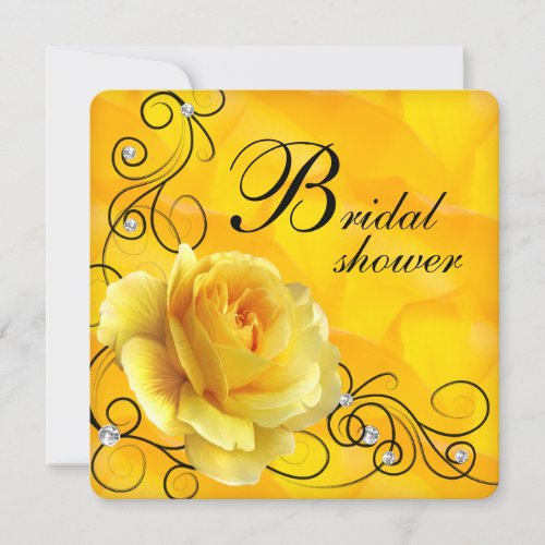 Black Yellow Rose Bridal Shower Invitations