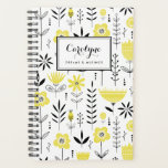 Black and Yellow Scandinavian Floral Pattern Planner<br><div class="desc">Write your plans and schedule with this Scandinavian-inspired notebook. It features a black and yellow floral pattern. Personalize by adding your name or short phrase. This floral planner will be perfect as a personalized gift. Matching items are available.</div>