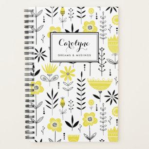 Black and Yellow Scandinavian Floral Pattern Planner