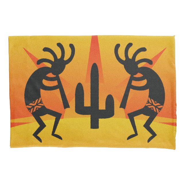 Black And Yellow Southwest Kokopelli Design Pillowcase (Front)